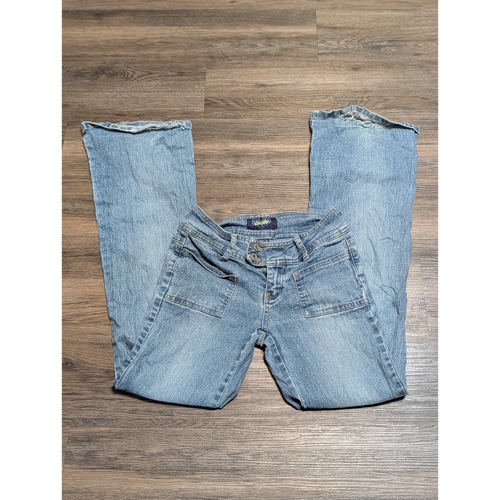 Angels Y2K 2000s Low Rise Flare Bell Bottom Jeans Juniors 3 Patch Pockets